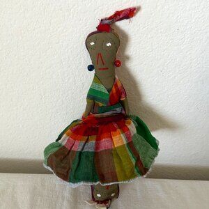 Colorful Handmade Topsy Turvy Caribbean Black Fabric Island Girl Rag Doll